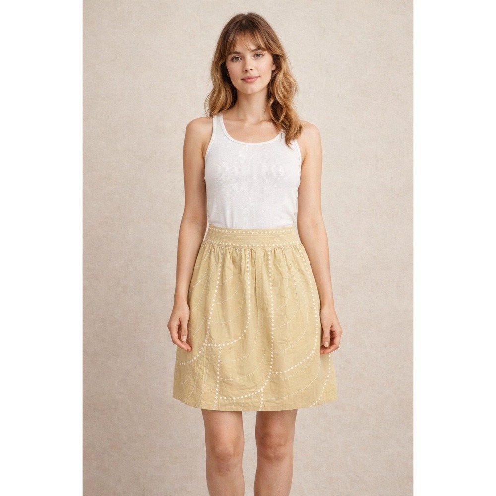 Anthropologie Floreat Skirt Womens Size 10 Yellow Embroidered Dot A-Line Boho